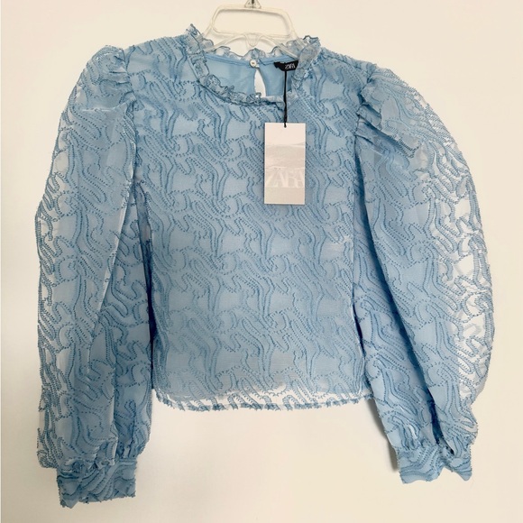 Zara Tops - Zara Women's Light Blue Sheer Lace Blouse